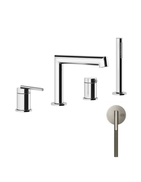 Gruppo Vasca Gessi serie Ingranaggio 4 fori cod.63537 deviatore flessibile 1,50 m e doccetta anticalcare - Kallea