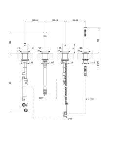 Gruppo Vasca Gessi serie Ingranaggio 4 fori cod.63537 deviatore flessibile 1,50 m e doccetta anticalcare - Kallea 2