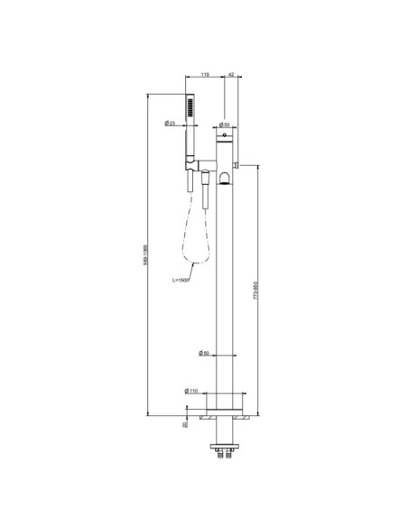 Miscelatore da terra vasca Gessi serie Ingranaggio cod. 63528-46189 con parte incasso e doccetta - Kallea