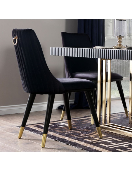 Sedia Simphony velluto nero con particolari oro - Kallea
