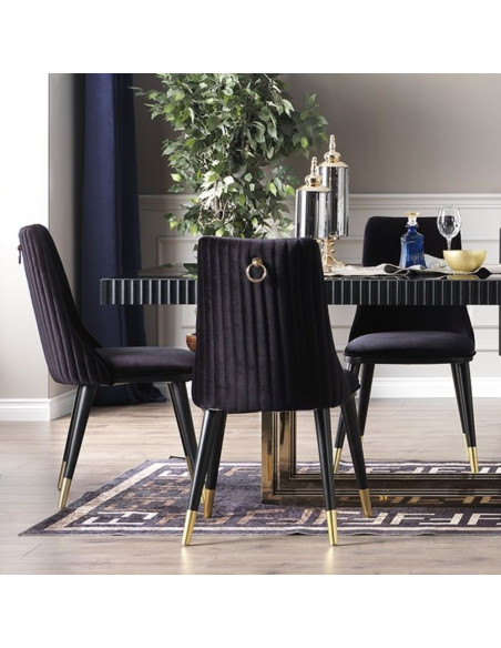 Sedia Simphony velluto nero con particolari oro - Kallea