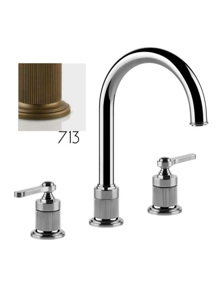 Miscelatore Lavabo Gessi serie Venti20 3 fori cod.65016 bocca a ombrello con flessibili di collegamento - Kallea