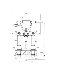 Gruppo vasca 2 fori con supporti Gessi serie Venti20 cod.65115 con deviatore e flessibile 1,50m e doccetta anticalcare con su... 2