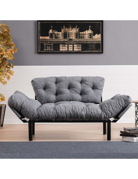 Divano letto Nitta grigio 190x70 braccioli reclinabili - Kallea