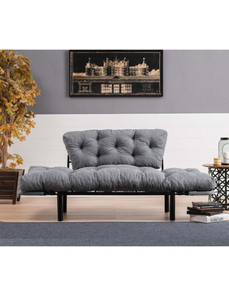 Divano letto Nitta grigio 190x70 braccioli reclinabili - Kallea