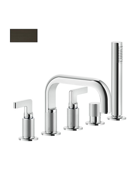 Gruppo Vasca Gessi serie Inciso 5 fori cod. 58040 con bocca di erogazione deviatore flessibile 1,50 m e doccetta anticalcare ...