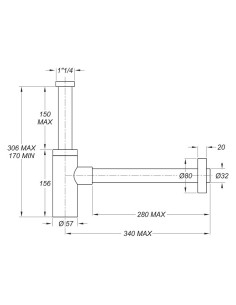 Sifone nero Bonomini a bottiglia per lavabo 1"1/4 x ø 32 mm Nero cod. 0581BL32K9 - Kallea 2
