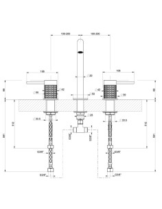 Miscelatore Lavabo medio Gessi serie 316 Meccanica 3 fori cod.54212 con flessibili di collegamento - Kallea 2