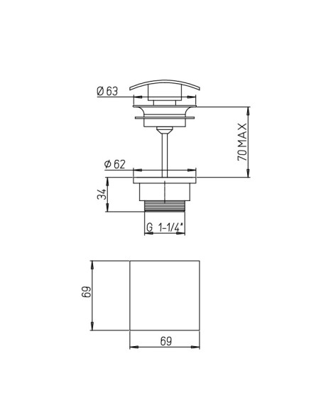 Piletta di scarico Jacuzzi click-clack universale testa quadra per bidet - lavabo cromo 1751012JA00 - Kallea