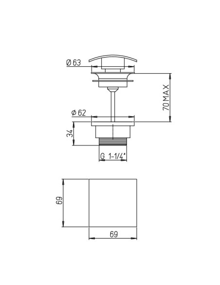 Piletta di scarico Jacuzzi click-clack universale testa quadra bidet -  lavabo 1751012JA00 