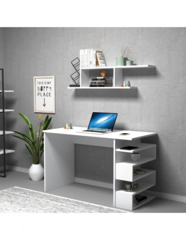Scrivania bianca 120x56x74H cm. con mensola Mikro - Kallea