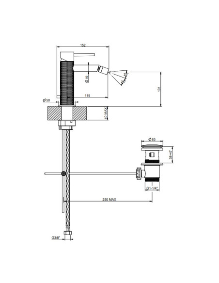 Miscelatore bidet Gessi serie 316 Meccanica cod.54207 con scarico e flessibili di collegamento - Kallea