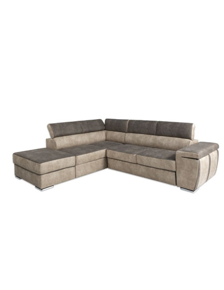 Divano angolare Gisella con pouff contenitore sinistro 285x238 beige tortora - Kallea