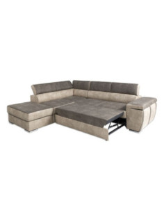 Divano angolare Gisella con pouff contenitore sinistro 285x238 beige tortora - Kallea 2