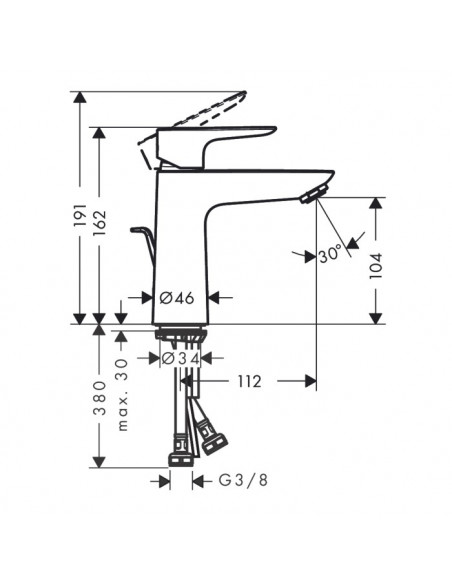 Miscelatore Hansgrohe lavabo 110 monocomando Talis E con piletta + tirante bianco opaco - Kallea