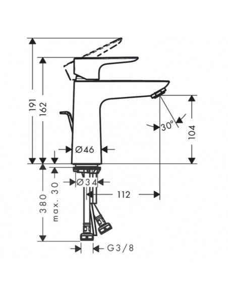 Miscelatore Hansgrohe lavabo 110 monocomando Talis E CoolStart con piletta + tirante cromo - Kallea