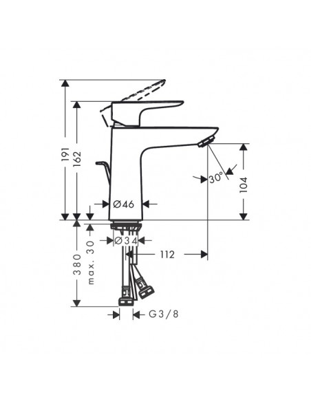 Miscelatore Hansgrohe lavabo 110 monocomando Talis E con piletta + tirante cromo - Kallea