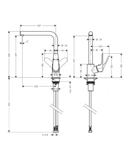 Miscelatore Hansgrohe Cucina Focus M41 monocomando 280 1Jet - Kallea