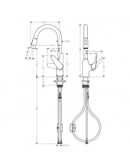 Miscelatore Hansgrohe Cucina Focus M42 monocomando 220 bocca estraibile 2Jet - Kallea