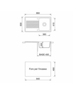 Samet Lavello 86x50 Granitovero861vavp reversibile 1 vasca gocciolatoio avena - Kallea 2