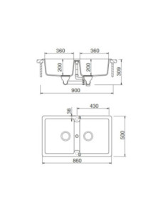 Samet Lavello 86x50 Granitovero862v 2 vasche croma - Kallea 2