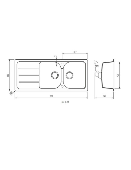 Samet Lavello 116x50 Granitovero1162v 2 vasche gocciolatoio avena - Kallea