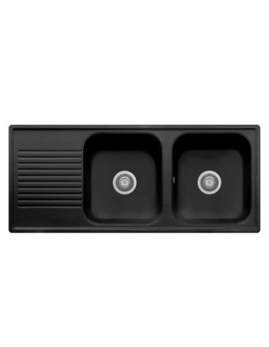 Samet Lavello 116x50 2 vasche Granitovero1162vsnep gocciolatoio nero - Kallea
