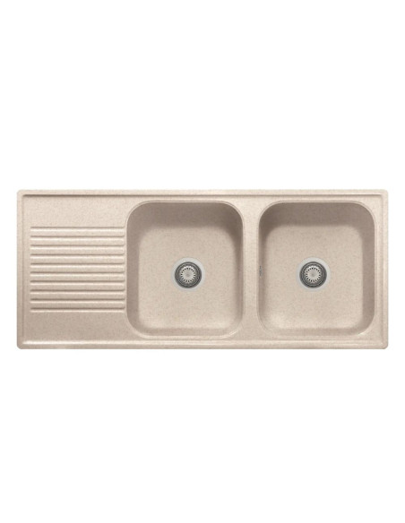 Samet Lavello 116x50 2 vasche Granitovero1162vsavp gocciolatoio avena - Kallea