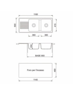 Samet Lavello 116x50 2 vasche Granitovero1162vsavp gocciolatoio avena - Kallea 2