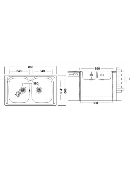 Lavello 86x50 doppia vasca SAXT322 - Kallea