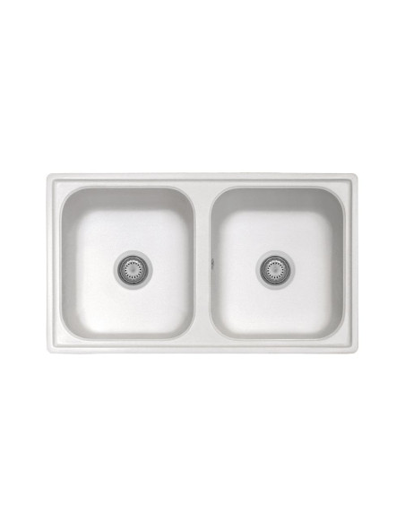 Samet Lavello 86x50 Granitovero862vbip 2 vasche bianco - Kallea