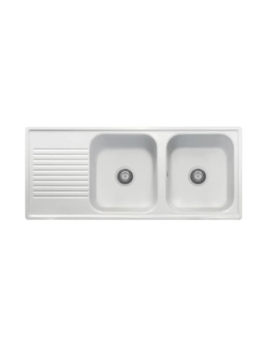 Samet Lavello 116x50 2 vasche Granitovero1162vsbip gocciolatoio bianco - Kallea