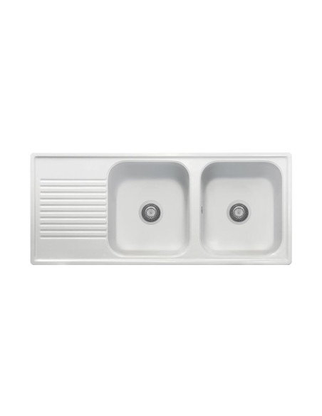 Samet Lavello 116x50 2 vasche Granitovero1162vsbip gocciolatoio bianco - Kallea