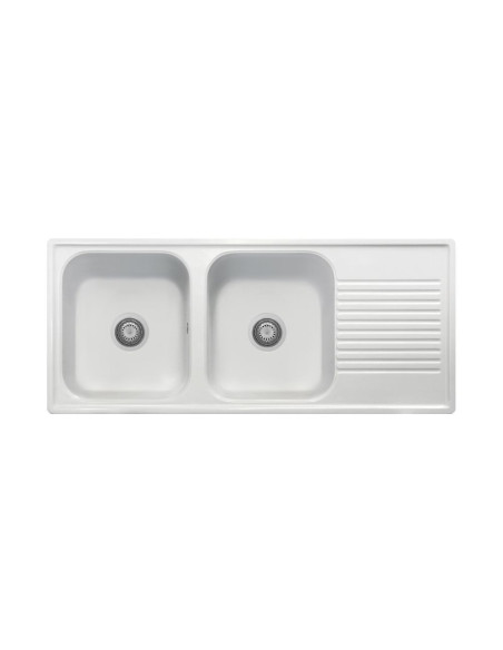 Samet Lavello 116x50 2 vasche Granitovero1162vsbip gocciolatoio bianco - Kallea
