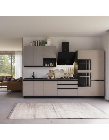 Cucina Zara Emily 360 cm cemento fango struttura antracite top granito destra - Kallea