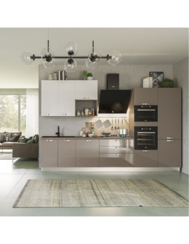 Cucina Zara Glam 360 cm tortora lucido e bianco destra - Kallea