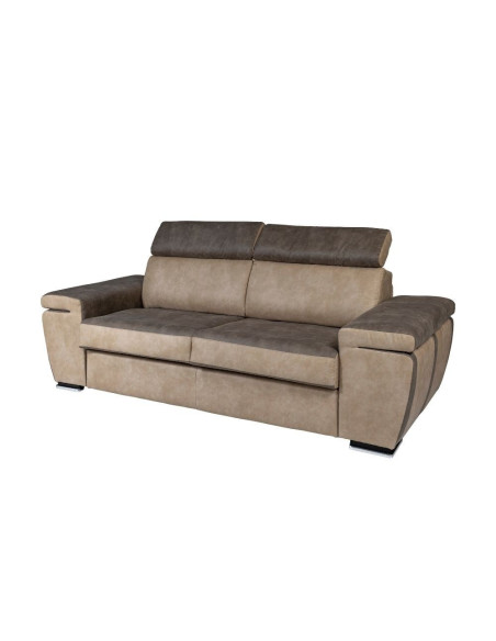 Divano letto Dream 3 posti bicolore beige tortora poggiatesta recliner 226x108 - Kallea