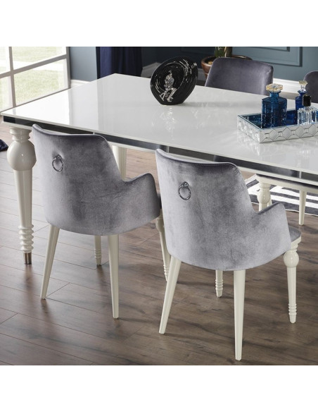 Sedia Zen vellutino grigio e gambe bianco - Kallea