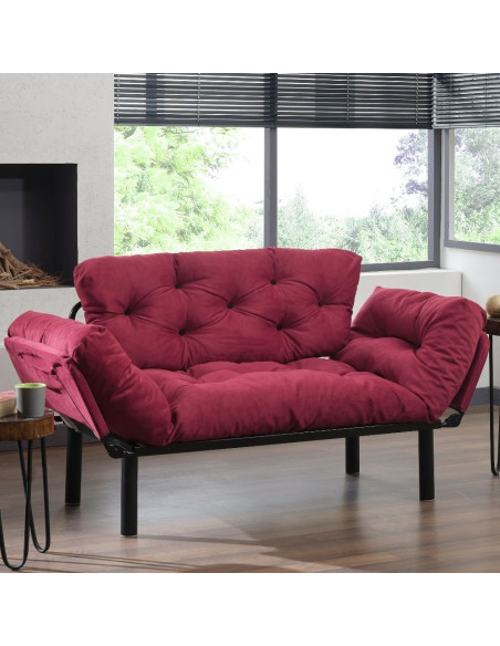 Divano letto Nitta bordeaux 190x70 braccioli reclinabili - Kallea