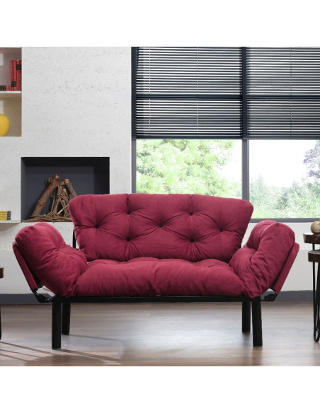 Divano letto Nitta bordeaux 190x70 braccioli reclinabili - Kallea
