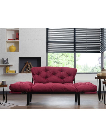 Divano letto Nitta bordeaux 190x70 braccioli reclinabili - Kallea